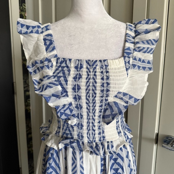 Kings Road Blue and White Patterned Linen Sundress Size S - Picture 2 of 7